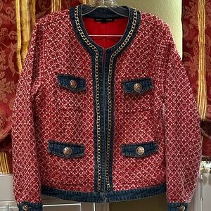 Boston Proper Red and Demim Blazer with Gold Details